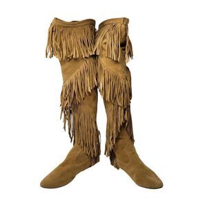 Sam Edelman Womens Tan Suede Leather Fringe Over-The-Knee Boots 9.5 Festival